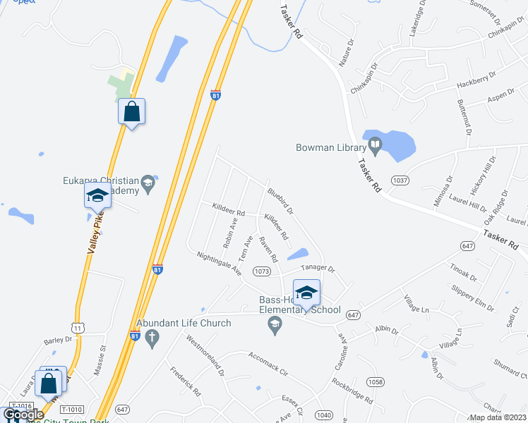 map of restaurants, bars, coffee shops, grocery stores, and more near 302 Raven Road in Stephens City