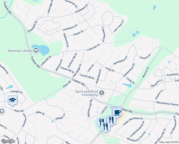 map of restaurants, bars, coffee shops, grocery stores, and more near 102 Pomo Lane in Winchester