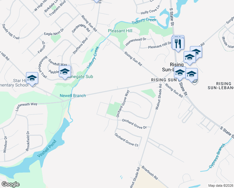 map of restaurants, bars, coffee shops, grocery stores, and more near 170 Orchard Grove Court in Rising Sun-Lebanon