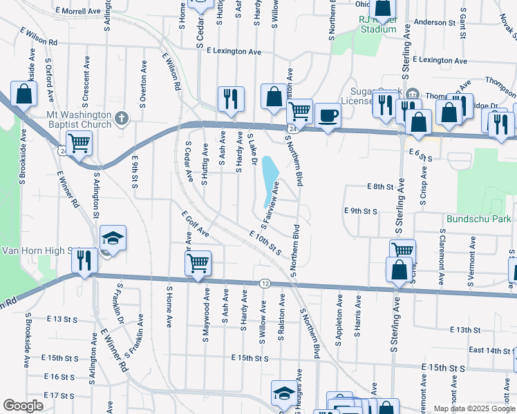 map of restaurants, bars, coffee shops, grocery stores, and more near 805 South Fairview Avenue in Independence