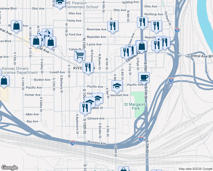 map of restaurants, bars, coffee shops, grocery stores, and more near 37 South 9th Street in Kansas City