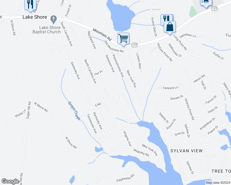 map of restaurants, bars, coffee shops, grocery stores, and more near 265 Severn Road in Lake Shore