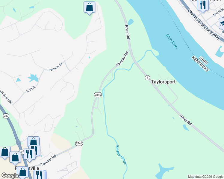 map of restaurants, bars, coffee shops, grocery stores, and more near 1538 Tanner Road in Hebron