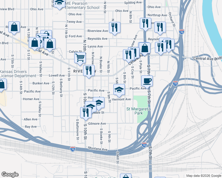 map of restaurants, bars, coffee shops, grocery stores, and more near 37 South 9th Street in Kansas City
