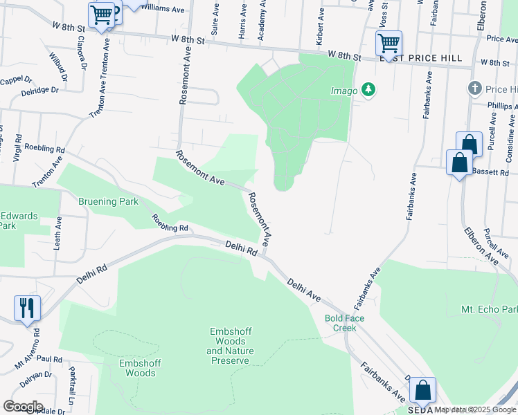 map of restaurants, bars, coffee shops, grocery stores, and more near 378 Rosemont Avenue in Cincinnati