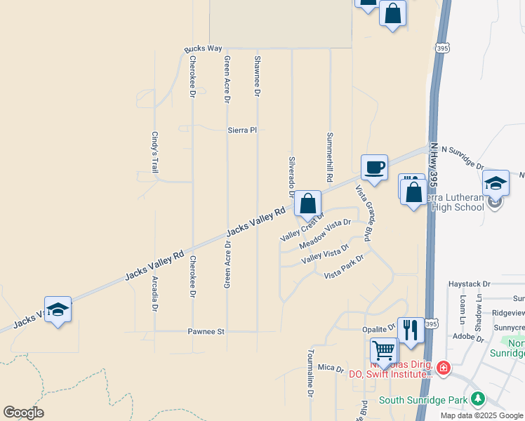 map of restaurants, bars, coffee shops, grocery stores, and more near 3593 Shawnee Drive in Carson City