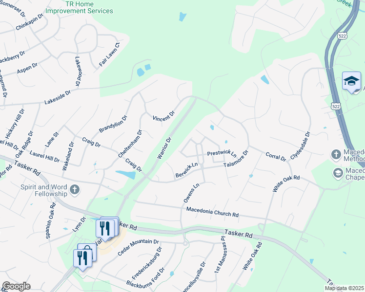 map of restaurants, bars, coffee shops, grocery stores, and more near 311 Quinton Oaks Circle in Stephens City