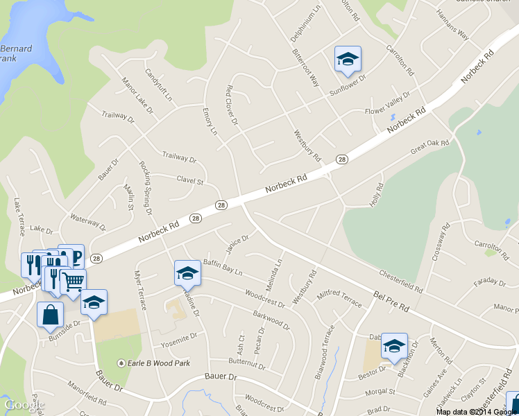 map of restaurants, bars, coffee shops, grocery stores, and more near 14713 Chesterfield Road in Rockville