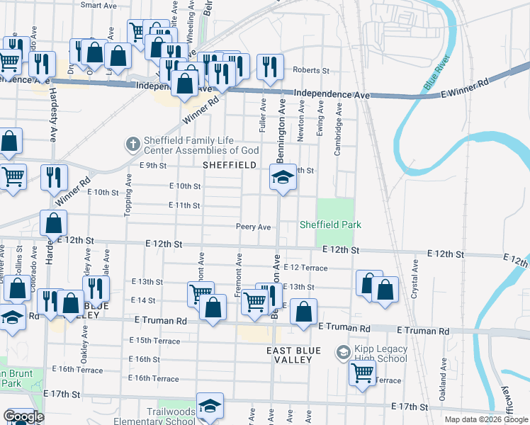 map of restaurants, bars, coffee shops, grocery stores, and more near 1017 Fuller Ave in Kansas City
