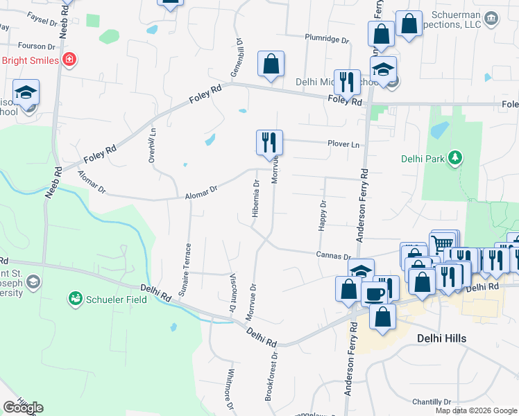 map of restaurants, bars, coffee shops, grocery stores, and more near 492 Hibernia Drive in Cincinnati