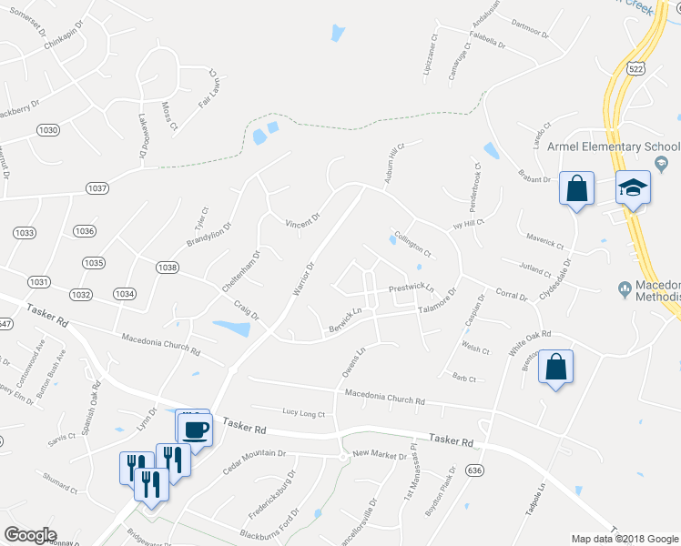 map of restaurants, bars, coffee shops, grocery stores, and more near 313 Quinton Oaks Circle in Stephens City