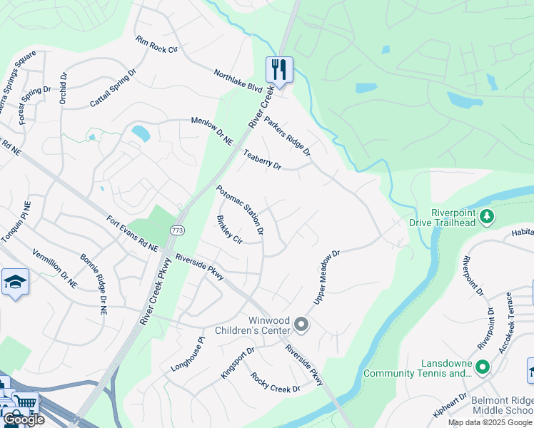 map of restaurants, bars, coffee shops, grocery stores, and more near 18683 Drummond Place in Leesburg
