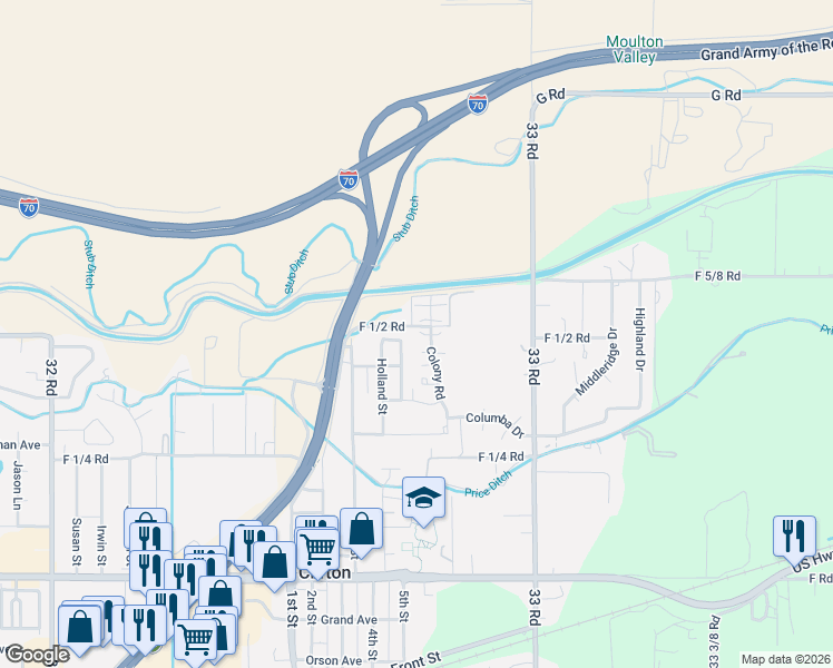 map of restaurants, bars, coffee shops, grocery stores, and more near 651 Colony Road in Clifton