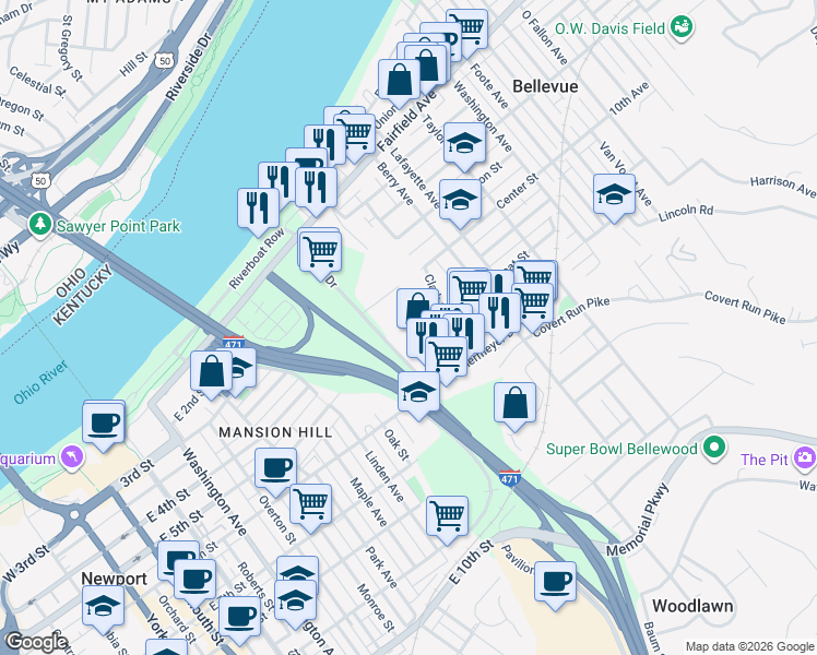 map of restaurants, bars, coffee shops, grocery stores, and more near 15 Donnermeyer Drive in Bellevue