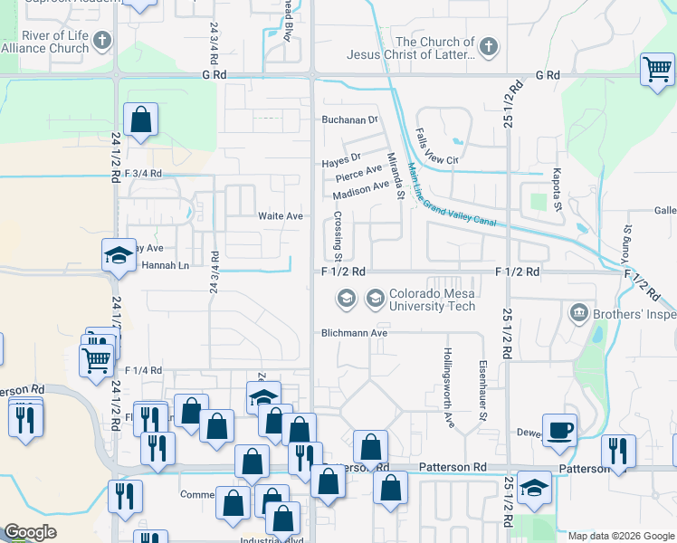 map of restaurants, bars, coffee shops, grocery stores, and more near 2513 F 1/2 Road in Grand Junction