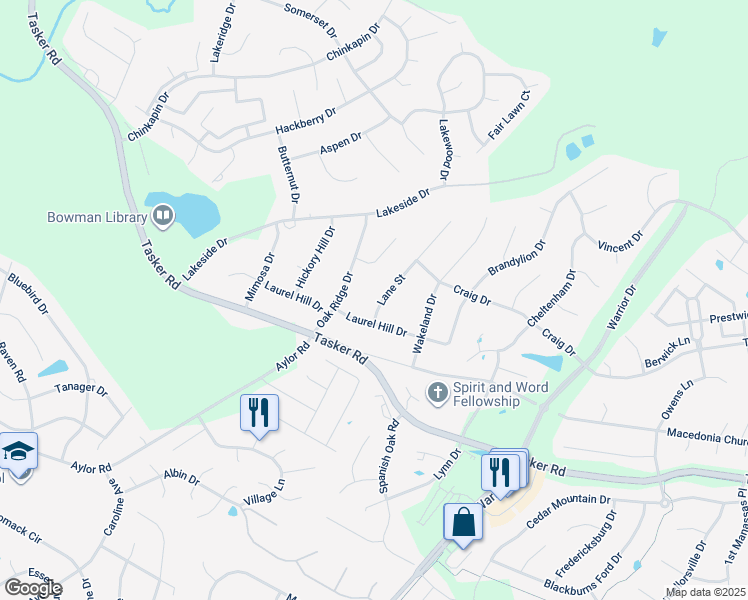 map of restaurants, bars, coffee shops, grocery stores, and more near 103 Wagtail Lane in Winchester