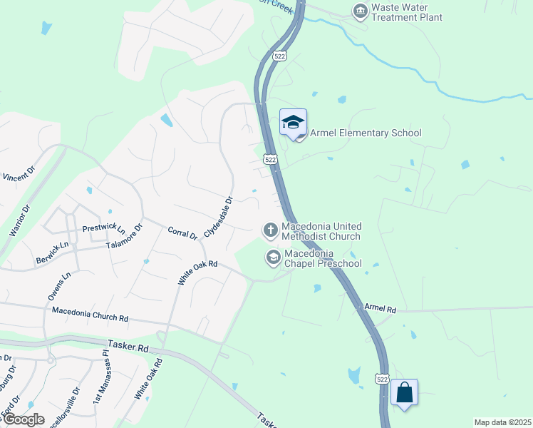 map of restaurants, bars, coffee shops, grocery stores, and more near 117 Lariat Court in Stephens City
