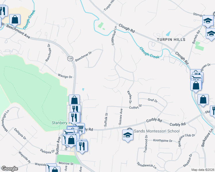 map of restaurants, bars, coffee shops, grocery stores, and more near 2430 Coveyrun South in Cincinnati