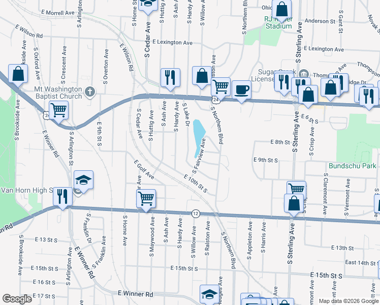 map of restaurants, bars, coffee shops, grocery stores, and more near 805 South Fairview Avenue in Independence