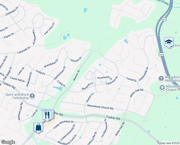 map of restaurants, bars, coffee shops, grocery stores, and more near 402 Quinton Oaks Circle in Stephens City
