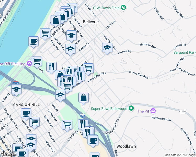 map of restaurants, bars, coffee shops, grocery stores, and more near in Newport