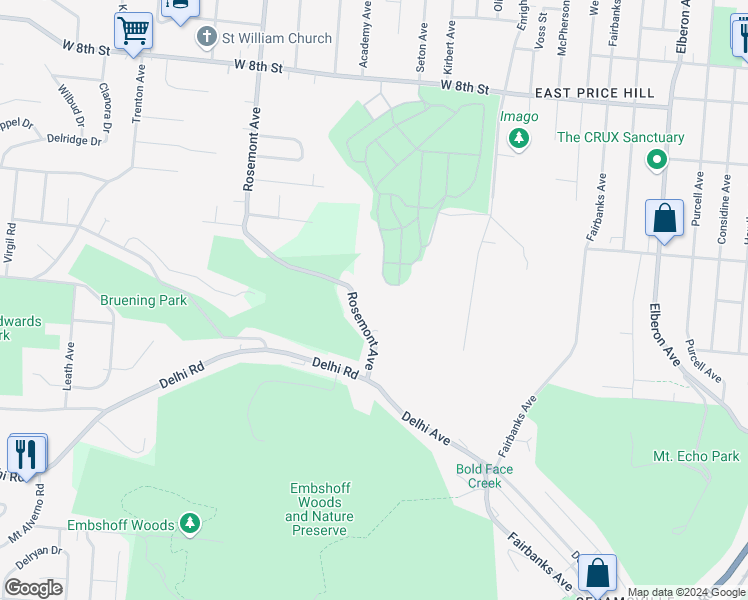 map of restaurants, bars, coffee shops, grocery stores, and more near 378 Rosemont Avenue in Cincinnati