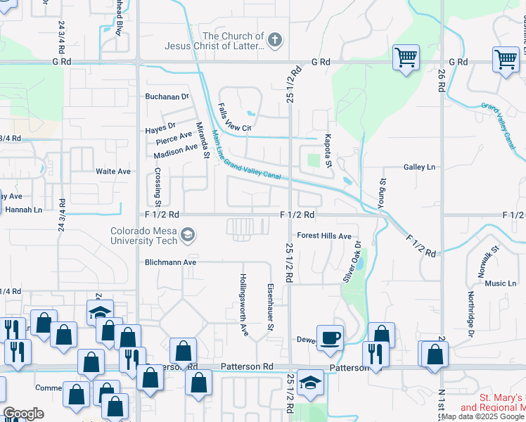 map of restaurants, bars, coffee shops, grocery stores, and more near 2537 Shetland Court in Grand Junction