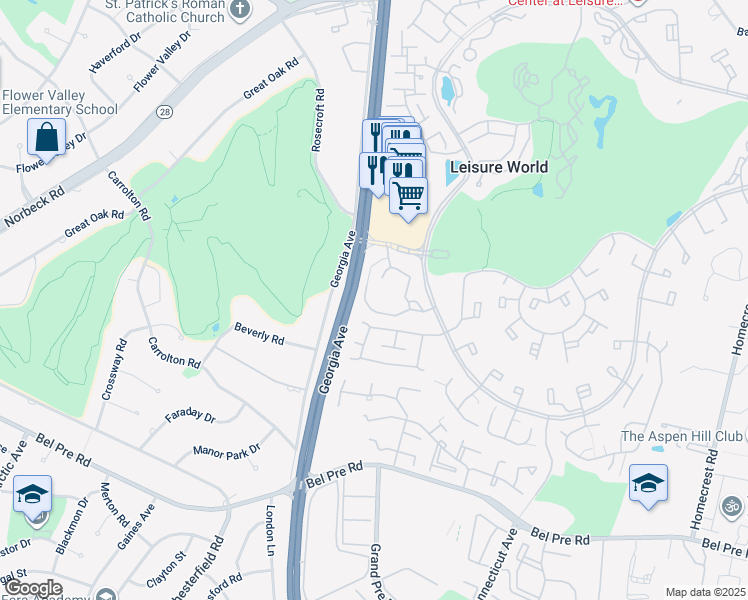 map of restaurants, bars, coffee shops, grocery stores, and more near 14809 Pennfield Circle in Silver Spring