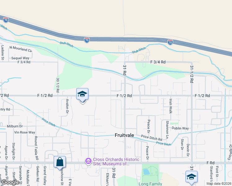 map of restaurants, bars, coffee shops, grocery stores, and more near 3095 F 1/2 Road in Grand Junction