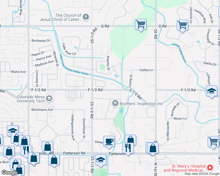 map of restaurants, bars, coffee shops, grocery stores, and more near 2565-2567 F 1/2 Road in Grand Junction