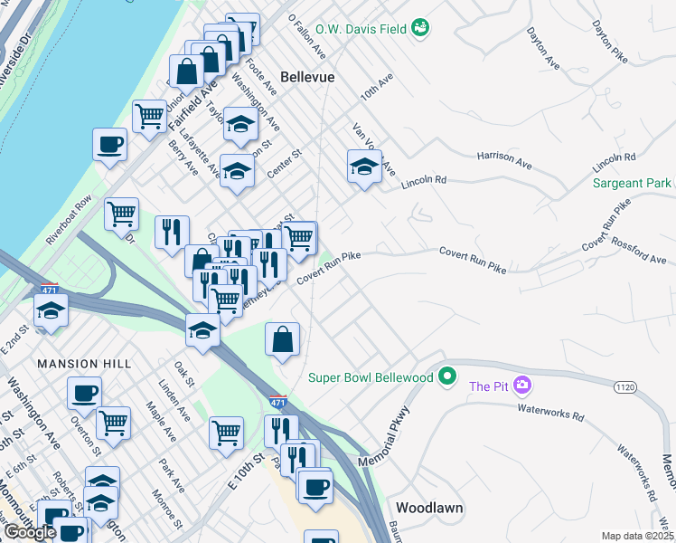 map of restaurants, bars, coffee shops, grocery stores, and more near in Newport