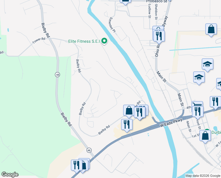 map of restaurants, bars, coffee shops, grocery stores, and more near 124 Heiner Heights Drive in Lawrenceburg