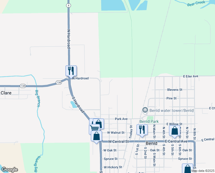 map of restaurants, bars, coffee shops, grocery stores, and more near 700 North Hardroad in Benld