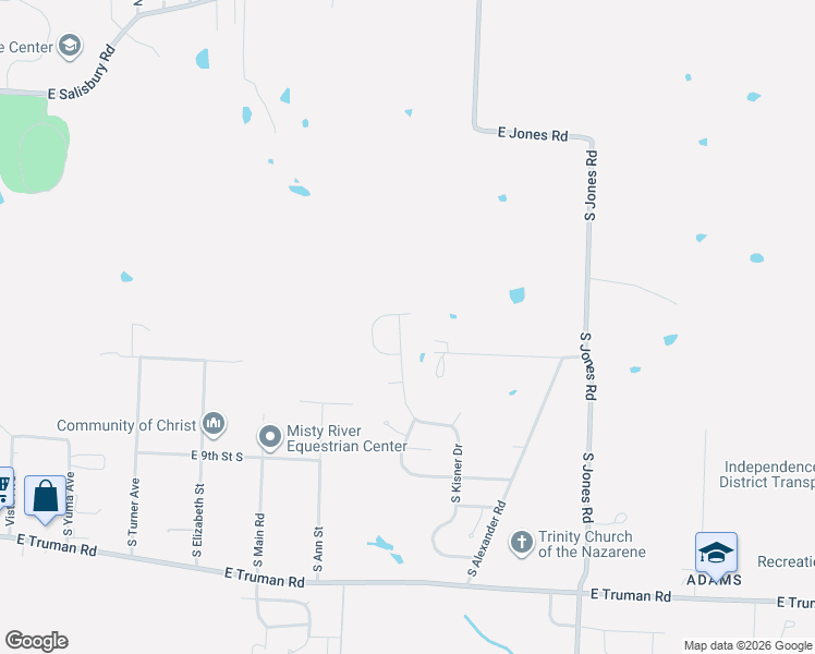 map of restaurants, bars, coffee shops, grocery stores, and more near 623 South Kisner Drive in Independence