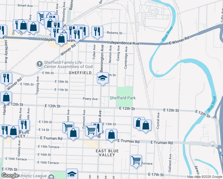 map of restaurants, bars, coffee shops, grocery stores, and more near 1020 Newton Avenue in Kansas City