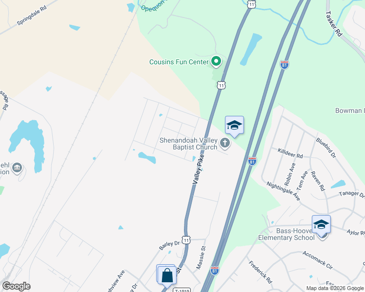 map of restaurants, bars, coffee shops, grocery stores, and more near 4692-4724 Valley Pike in Stephens City