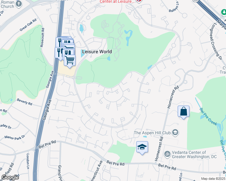 map of restaurants, bars, coffee shops, grocery stores, and more near 3362 Gleneagles Drive in Silver Spring