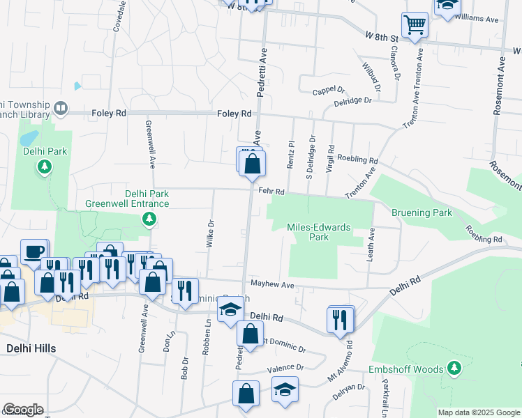 map of restaurants, bars, coffee shops, grocery stores, and more near 480 Pedretti Avenue in Cincinnati