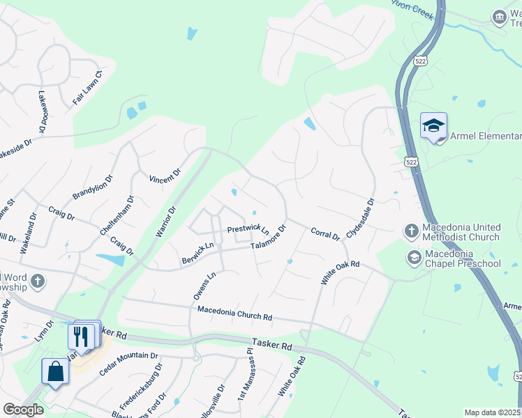 map of restaurants, bars, coffee shops, grocery stores, and more near 120 Collington Court in Stephens City