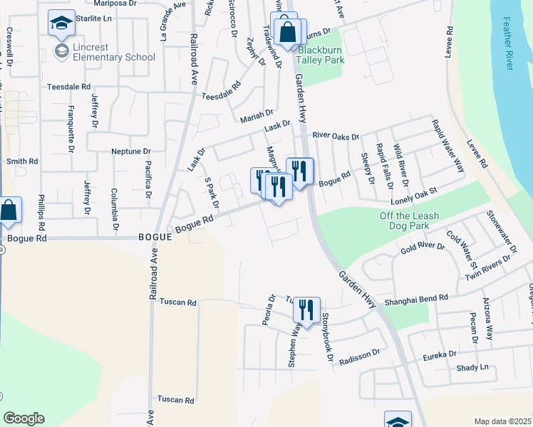 map of restaurants, bars, coffee shops, grocery stores, and more near 1945 Singhs Way in Yuba City