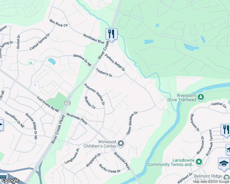 map of restaurants, bars, coffee shops, grocery stores, and more near 43165 Malloch Place in Leesburg