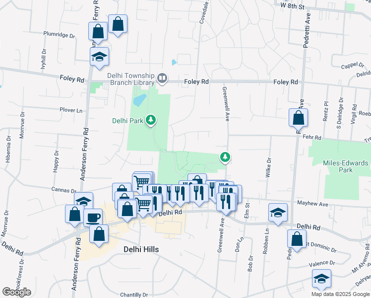 map of restaurants, bars, coffee shops, grocery stores, and more near 502 Ivory Court in Cincinnati