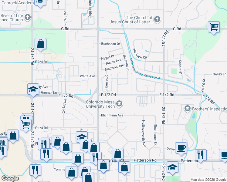 map of restaurants, bars, coffee shops, grocery stores, and more near 2513-2523 F 1/2 Road in Grand Junction