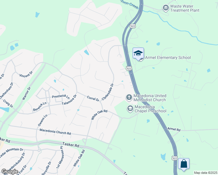 map of restaurants, bars, coffee shops, grocery stores, and more near 205 Clydesdale Drive in Stephens City