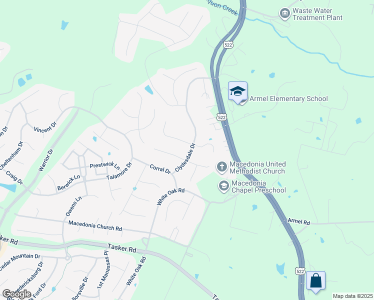 map of restaurants, bars, coffee shops, grocery stores, and more near 205 Clydesdale Drive in Stephens City
