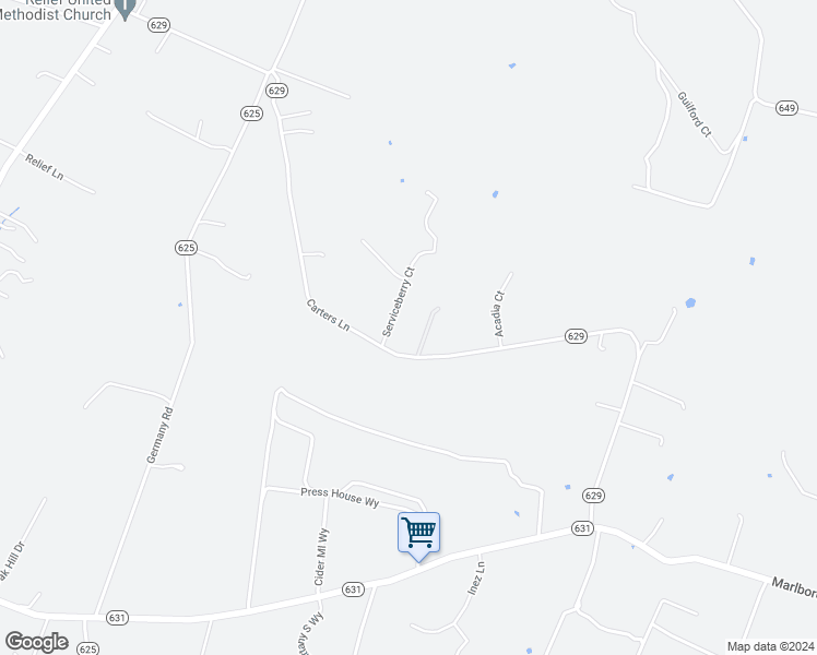 map of restaurants, bars, coffee shops, grocery stores, and more near 140 Serviceberry Court in Stephens City