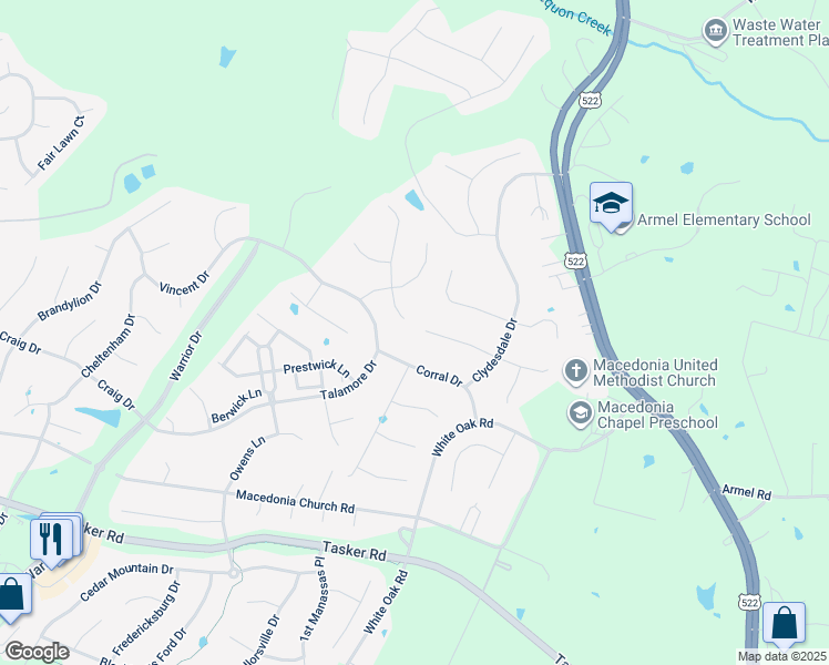 map of restaurants, bars, coffee shops, grocery stores, and more near 119 Jutland Court in Stephens City