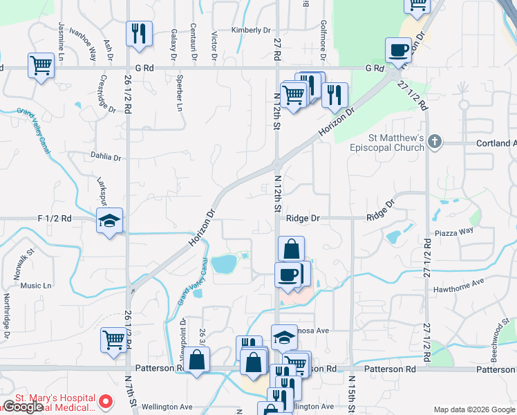 map of restaurants, bars, coffee shops, grocery stores, and more near 3205 North 12th Street in Grand Junction