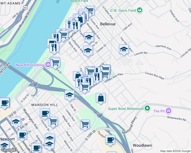 map of restaurants, bars, coffee shops, grocery stores, and more near 53 Donnermeyer Drive in Bellevue