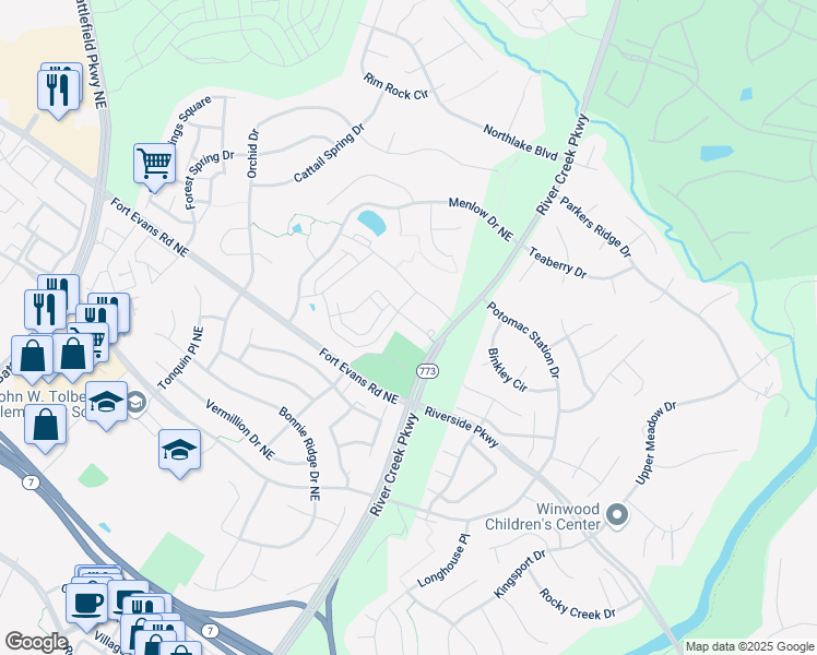 map of restaurants, bars, coffee shops, grocery stores, and more near 1779 Moultrie Terrace Northeast in Leesburg